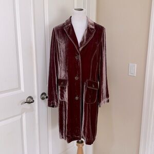 Boden Crushed Velvet Button Up Long Sleeve Mid Length Coat Size 16